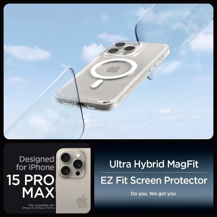 Combo Estuche + Vidrio Spigen Ultra Hybrid Magsafe + Vidrio EZ Fit Apple iPhone 15 Pro Max